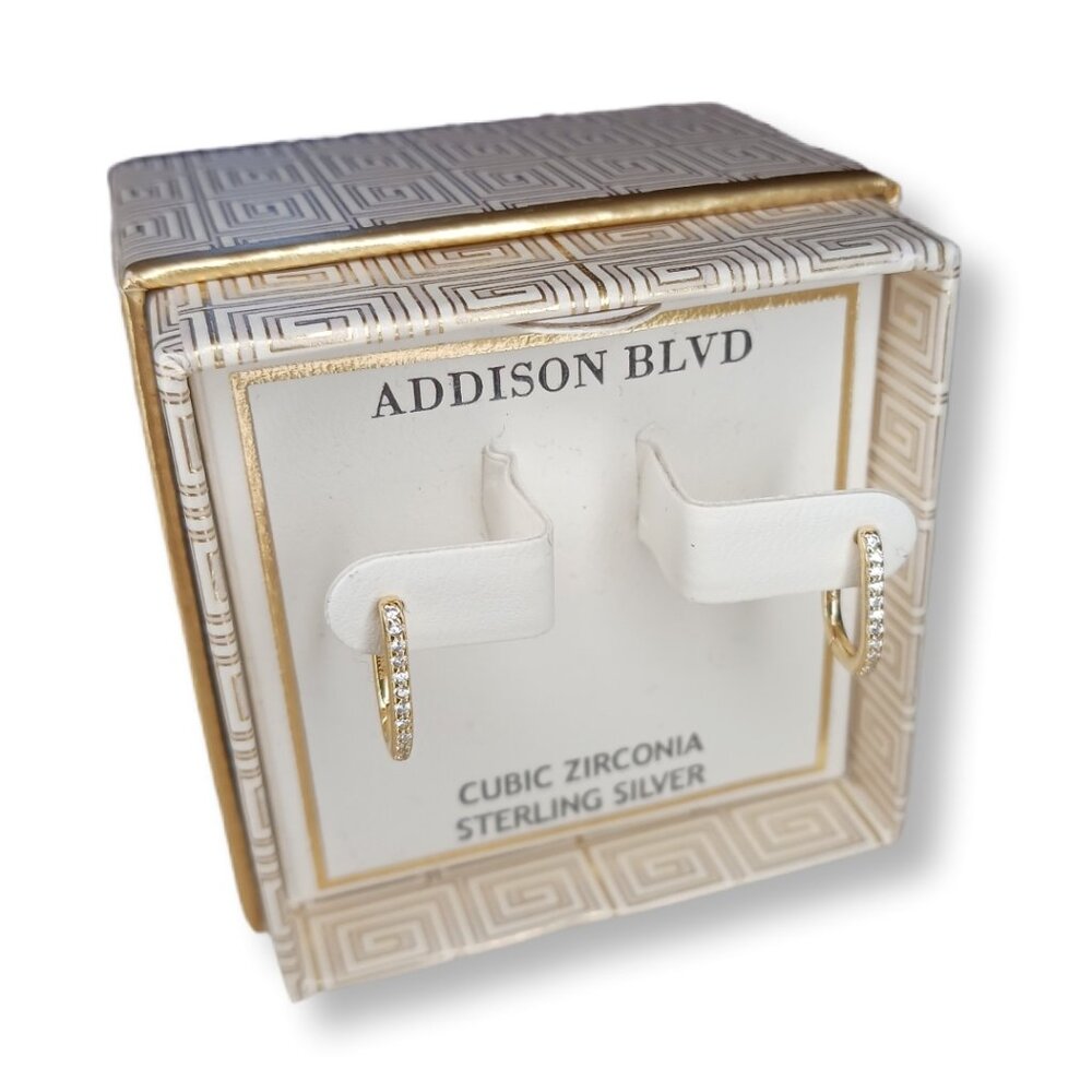Addison Blvd Hoop Earrings Gold Tone Sterling Silver Cubic Zirconia